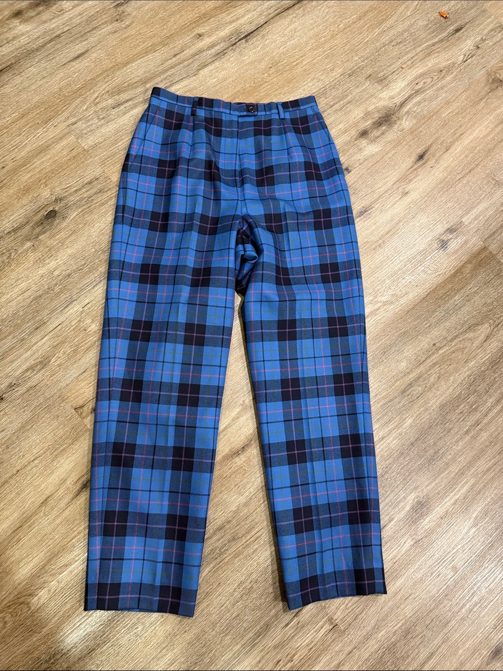 Vintage Pendleton Wool Blue and Black Plaid Straight Leg Pants